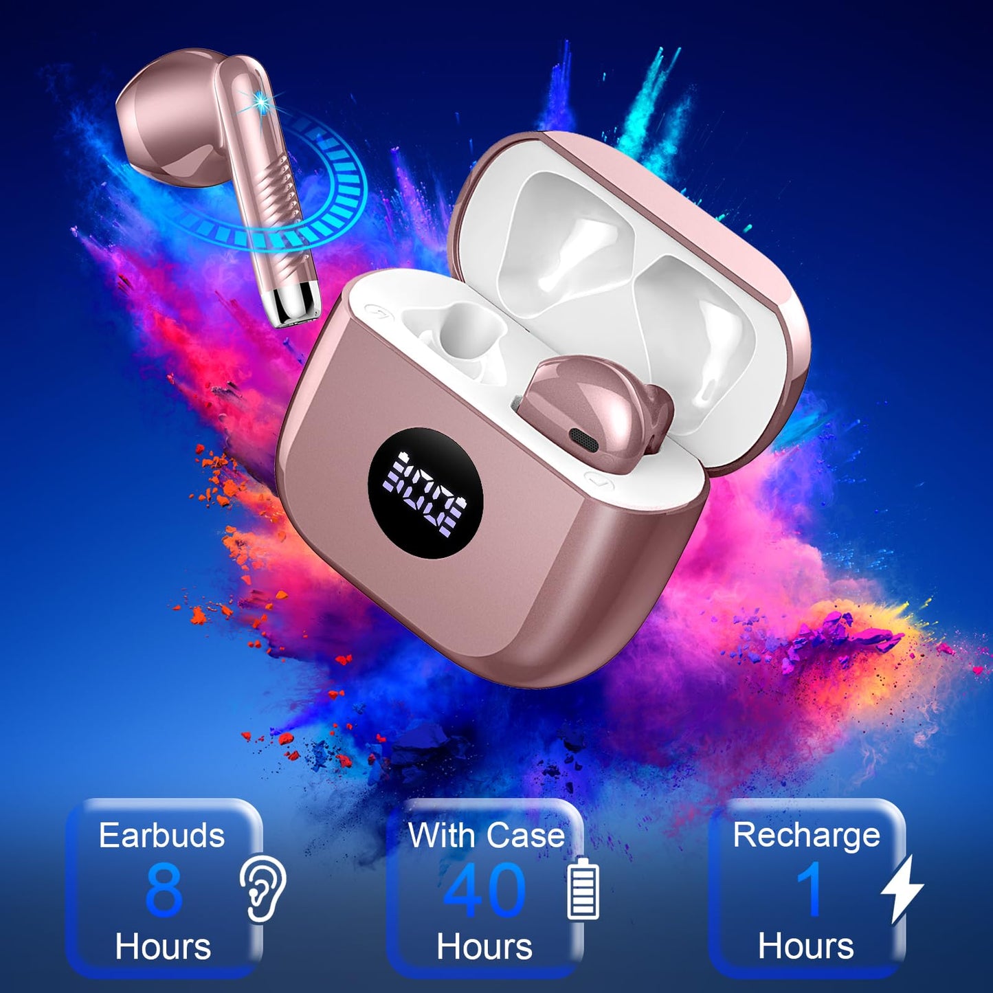 Wireless Earbuds, Bluetooth 5.4 Ear Buds, LED Power Display, 6D Bass Stereo