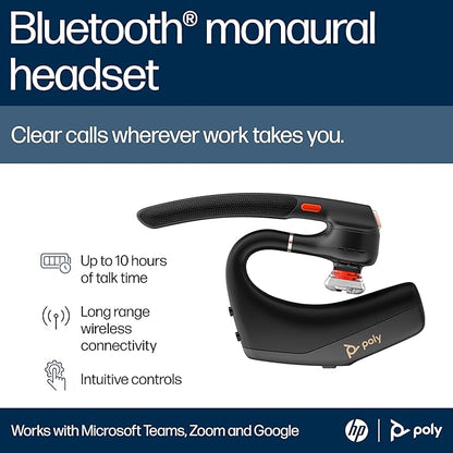 POLY Voyager Legend 50 UC Bluetooth Headset with Charging Case - 4 Noise-Canceling Mics, AI NoiseBlockAI & WindSmart Tech - Bluetooth Headphones with Mic, Smart Call Controls, All-Day Comfort