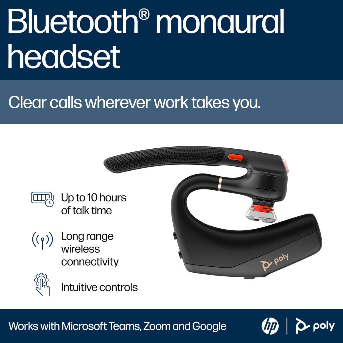 Poly Voyager Legend 50 UC Bluetooth Headset with Charging Case - 4 Noise-Canceling Mics, AI NoiseBlockAI & WindSmart Tech - Bluetooth Headphones with Mic, Smart Call Controls, All-Day Comfort