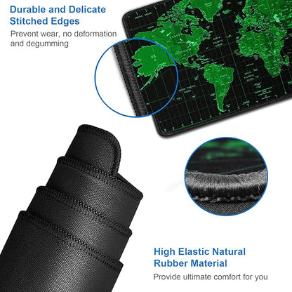 Large Gaming Mouse Pad, 31.5x15.7 inch Large Extended Computer Keyboard Mouse Mat, Water Resist Non-Slip Mousepad Rubber Base Long XXL Desk Mouse Pad for Work & Gaming, Office & Home, Green Map