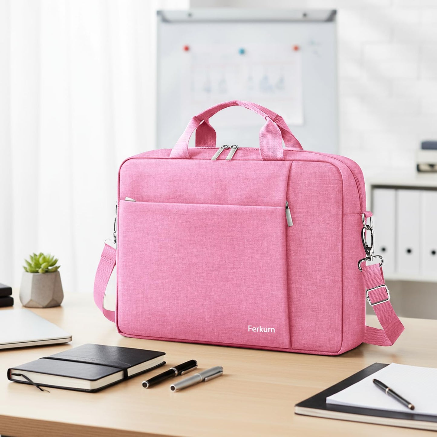 Ferkurn Laptop Bag Case for Women Men Computer Bag Compatible with HP Envy Pavilion Omen/LG Gram/MSI/Dell Inspiron XPS/Lenovo/Acer, Shoulder Strap Carrying Messenger Briefcase, Pink, 15.6 16 Inch