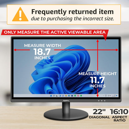 SightPro 22 Inch 16:10 Computer Privacy Screen Filter for Monitor - Privacy Shield and Anti-Glare Protector