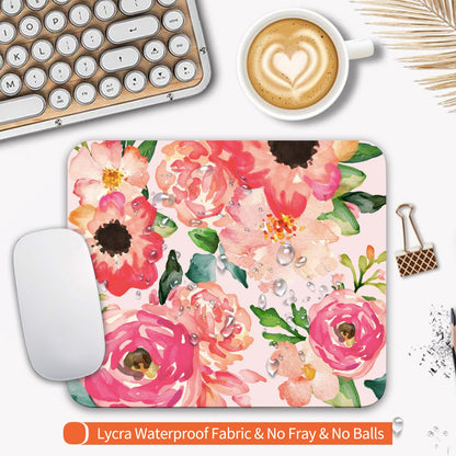 Armanza Square Mouse Pad Pink Watercolor Flower, Personalized Premium-Textured Custom Mouse Mat Design, Washable Mousepad Cloth, Non-Slip Rubber Base Computer Mouse Pads for Wireless Mouse