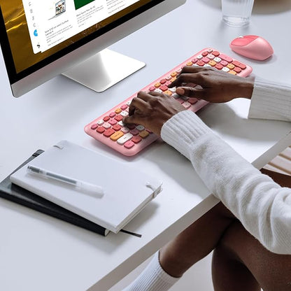 KNOWSQT Wireless Keyboard and Mouse Combo, Pale Pink Full-Sized 2.4G Silent Keycap Colorful Keyboards, USB Dongle Plug Play, for Laptop, Windows, PC, Computer, Desktop