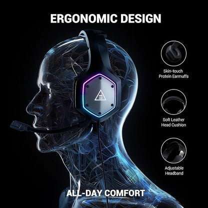 EKSA E1000 V2 Gaming Headset, PC Headset with USB C Plug, Wired Headphones with Noise Canceling Microphone, 7.1 Surround Sound, RGB Light, include USB Adapter for Computer,Mac, PS4/PS5 Console, Laptop