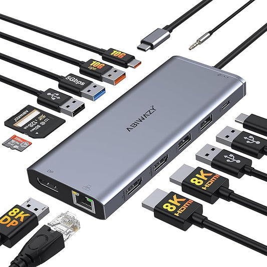 USB C Docking Station Dual Monitor for Dell/HP/Lenovo/Surface Laptop, 14 in 1 Triple Display Hub Multiple Adapter, Dongle with 2 HDMI 4K+VGA+5 Port+100W PD Charger+Ethernet+SD/TF+Audio(Pink)