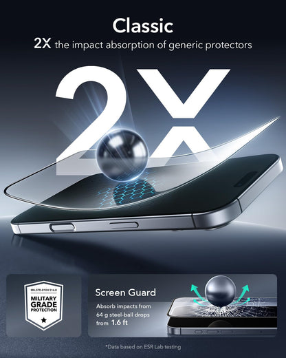 ESR 3 Pack for iPhone 15 Pro Screen Protector, [9H Hardness] [Military Grade Shatterproof] Full Coverage Tempered Glass Film with Easy Installation Tool