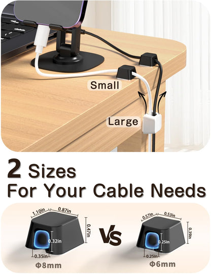 Viaky 8 Pack Magnetic Cable Clips, Large Size Under Desk Cable Management, Workspace Charger Organizer,Cord Holder with Adhesive Metal Disc, Office Desk Accessories for Nightstand Car Wall (Black)
