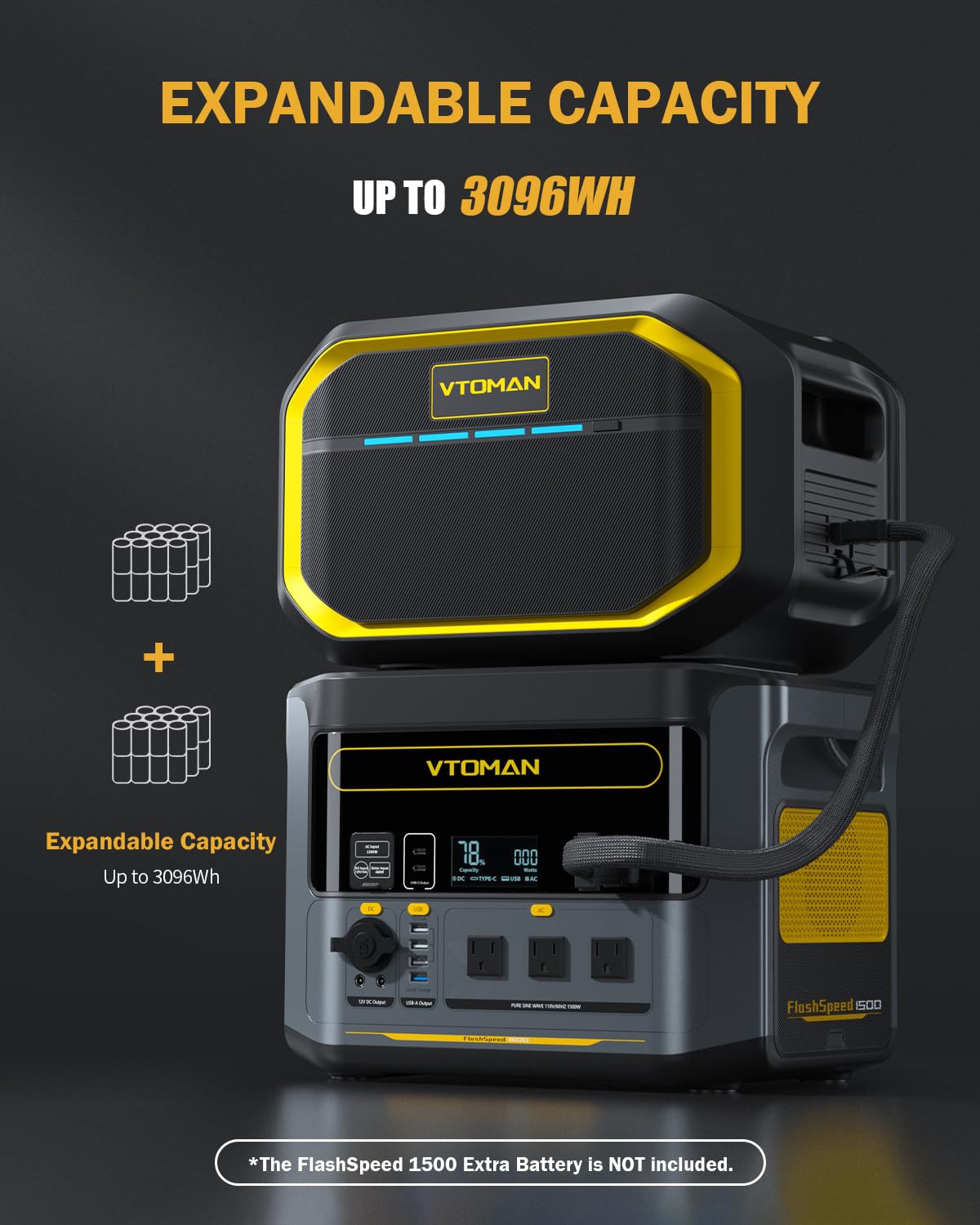 VTOMAN FlashSpeed 1500 Portable Power Station with Extra Battery, 3096Wh
