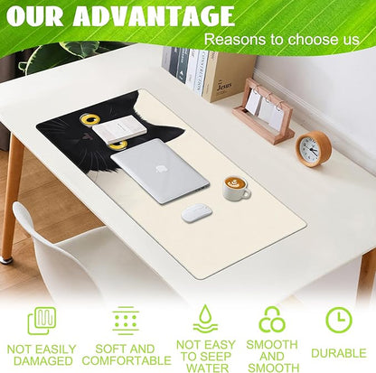 Desk Pad,Black Cat Desk Mat,Cute Cat Large Gaming Mouse Pad for Desk,Extended Big Computer Keyboard Mouse Pad with Non-Slip Base and Stitched Edge,35.4"x15.7"