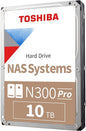 Toshiba N300 PRO 10TB Large-Sized Business NAS (up to 24 Bays) 3.5-Inch Internal Hard Drive - Up to 300 TB/Year Workload Rate CMR SATA 6 GB/s 7200 RPM 512 MB Cache - HDWG71AXZSTB