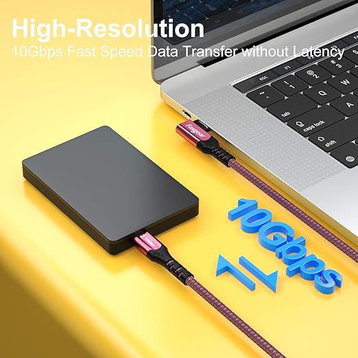 Fasgear USB C to USB C 3.1 Gen 2 Cable 6ft 90-Degree Type C 100W Cord 4K@60Hz Video Output 5A Power Delivery Charging Wire Compatible for MacBook,iPad Pro,Pixelbook,Link,T5 LaCie SSD (Red)