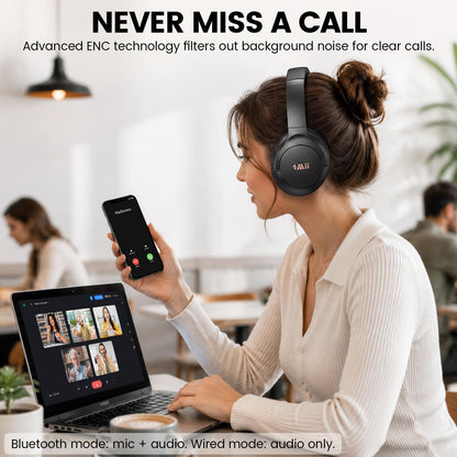 1Mii Y8+ Noise Cancelling Headphones for Gaming, Airplane & Travel, Black