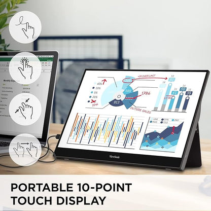 ViewSonic TD1655 15.6 Inch 1080p Portable Monitor with IPS Touchscreen, 2 Way Powered 60W USB C, Eye Care, Dual Speakers, Built-in Stand with Magnetic Cover