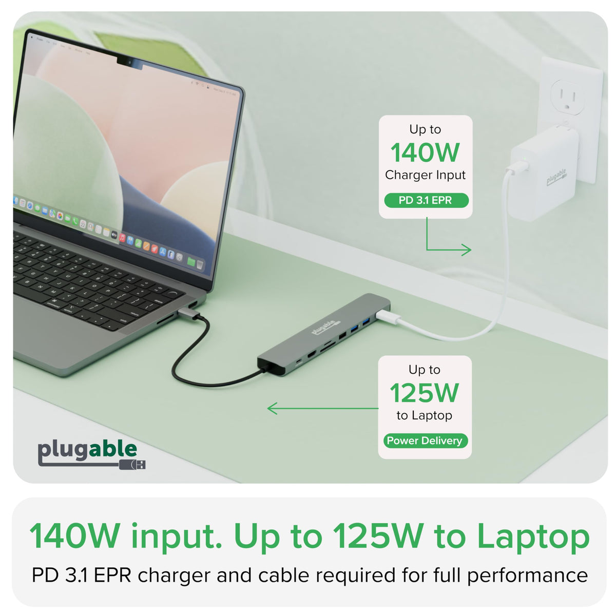 Plugable USB C Hub Multiport Adapter: 9-in-1 with 140W PD Charging, 4K 60Hz HDMI, 10Gbps Data Transfer, Gigabit Ethernet, SD for USBC, USB4, Thunderbolt MacBook, Windows, Chromebook (USBC-9IN1E)