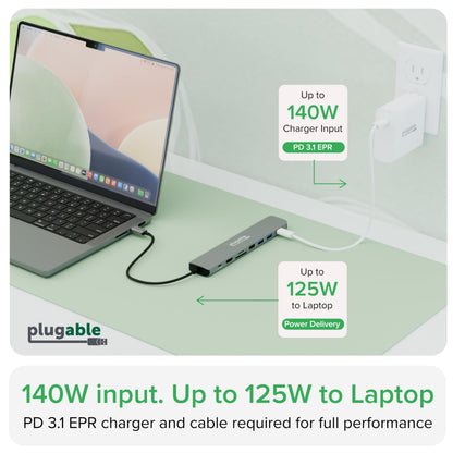 Plugable USB C Hub Multiport Adapter: 9-in-1 with 140W PD Charging, 4K 60Hz HDMI, 10Gbps Data Transfer, Gigabit Ethernet, SD for USBC, USB4, Thunderbolt MacBook, Windows, Chromebook (USBC-9IN1E)