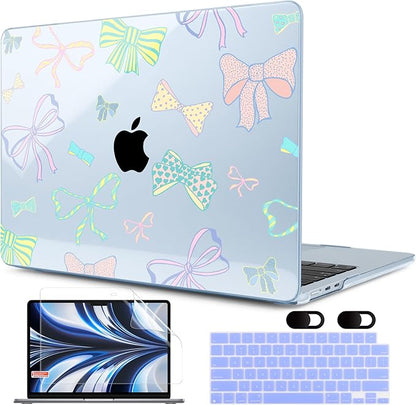 MEEgoodo Case for M4/M3/M2 MacBook Air 13.6 inch Case 2025 2024 2022, Fit Model A3240/A3113/A2681, Laptop Hard Shell with Keyboard Cover Compatible with MacBook Air 13 inch, Hand Drawn Doodles & Bow