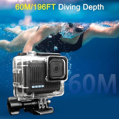 FitStill 196FT/60M Underwater Waterproof Diving Housing Compatible for Go Pro Hero 4K,Protective Dive Case Shell with Mount Hero4K 2024 Action Camera Accessories Kit