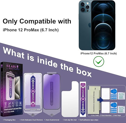 2 Pack Anti Blue Light Matte Screen Protector for iPhone 12 Pro Max, 9H Tempered Glass, Full Coverage, Anti-Fingerprint, Auto Dust-Elimination, No Bubble, Easy Installation