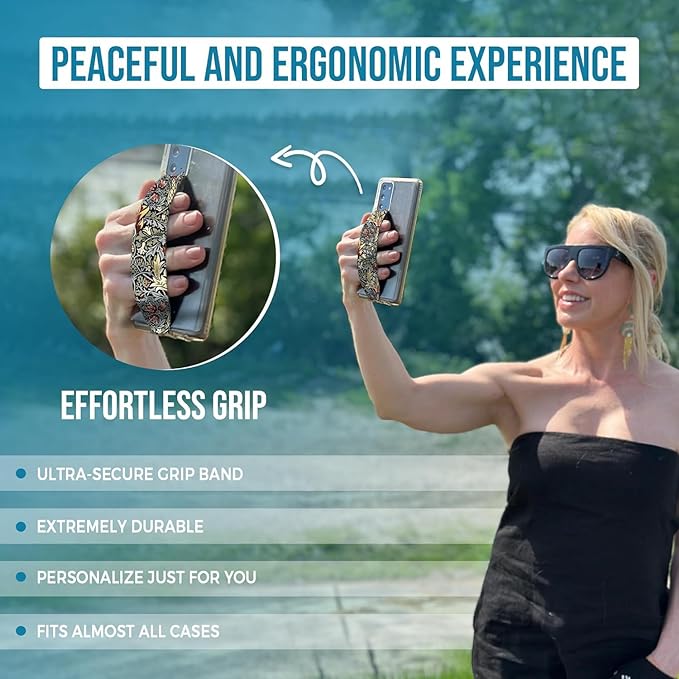 Phone Grip Strap - Reversible Finger Holder for Phone Back, Customizable Anti-Slip Design, Wireless Charging Compatible Detachable Holder for iPhone - Brown & Black Cows