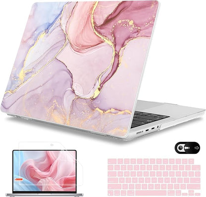 Mektron Case for MacBook Pro 16" M4 A3403 A3186 M3 A2991 M2 A2780 M1 A2485 (2021/2023/2024) Pro/Max with Touch ID, Hard Shell Plastic Laptop Cover Keyboard Cover Screen Protector, Pink Marble