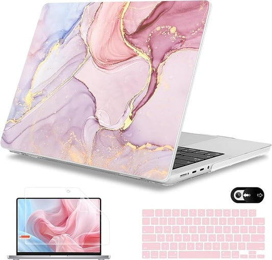 Mektron Case for MacBook Pro 16" M4 A3403 A3186 M3 A2991 M2 A2780 M1 A2485 (2021/2023/2024) Pro/Max with Touch ID, Hard Shell Plastic Laptop Cover Keyboard Cover Screen Protector, Pink Marble