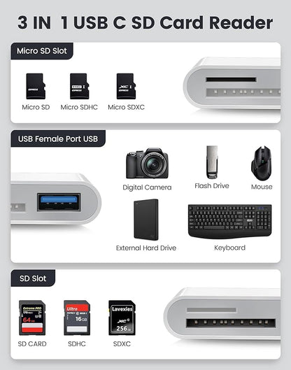USB C SD Card Reader, Oyuiasle USB C to SD Card for iPhone 15 16/iPad/Mac/Laptop, USB-C/Type C Memory Card Adapter for iMac, iPad Pro Air Mini, MacBook Pro Air,Galaxy,MicroSD/SD