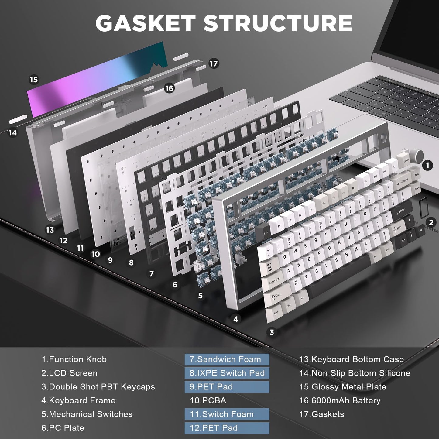 YUNZII AL80 75% Wireless Aluminum Mechanical Keyboard(Silver,Gateron Zero)