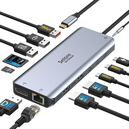 USB C Docking Station Dual Monitor, Selore 13-in-1 Triple Monitor Hub