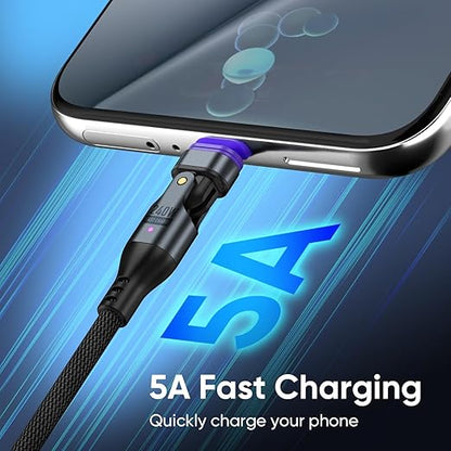 240W Magnetic Charging Cable ，180°Rotating USBC to USB C Magnetic Data Cable ，Micro USB Magnetic Phone Fast Charger Cable Data Transfer for Laptop/Tablet/Smart Phone (6ft)