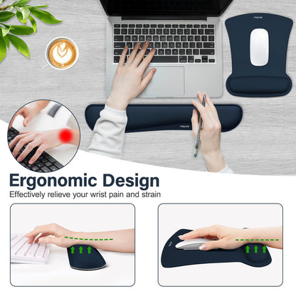 MOSISO Wrist Rest Support for Mouse Pad & Keyboard Set, Ergonomic Mousepad Non-Slip Base Home/Office Pain Relief & Easy Typing Cushion with Neoprene Cloth & Raised Memory Foam, Haze Blue