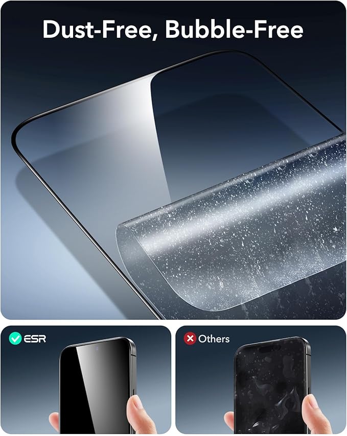 ESR 3 Pack 9H+ Glass for iPhone 15 Pro Screen Protector, [Military Grade Shatterproof & Longest Durable] Armorite Ultra-tough Full Coverage Tempered Glass with UltraFit Tray