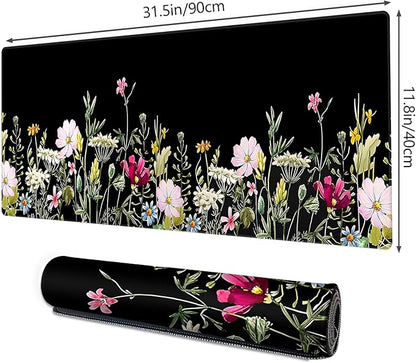 Gaming Mouse Mat Forest Background Pattern XXL XL Large Mouse Mat Long Extended Mouse Pad Desk Mat Non-Slip Rubber Mice Pads Stitched Edges Thin Pad (Floral)