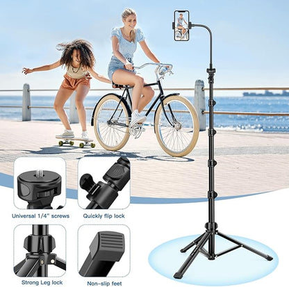 Phone Tripod Stand, 85" Tall Cellphone Tripod for iPhone with Gooseneck Remote, Flexible Portable Phone Stand for Recording, Compatible with iPhone 14 13 12 pro Android Camera