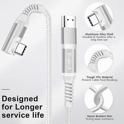 Kuject Link Cable 16FT Compatible for Quest 3S/3, Quest 2/Pro, Pico 4, Nylon Braided Accessories for Rift S/Steam VR Games, USB 3.0 Type C to C High Speed Data Transfer Cord for Gaming PC, Silver