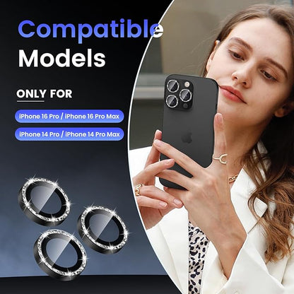 Tensea Camera Lens Protector Compatible for iPhone 16 Pro Max/16 Pro/14 Pro Max/14 Pro, Metal Aluminum Alloy Tempered Glass Cover Camera Screen Protector Accessories, Case Friendly