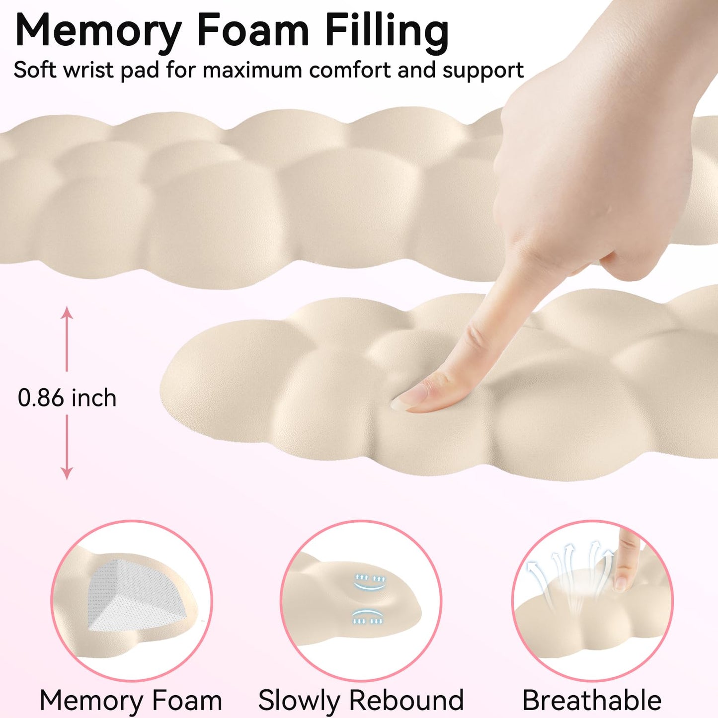Sushret Cloud Wrist Rest for Computer Keyboard and Mouse Pad Set, Beige