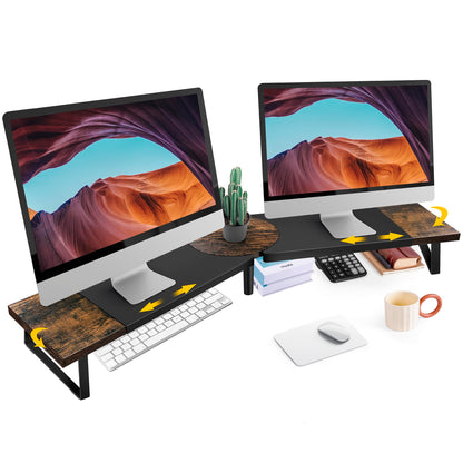 Across-Star Dual-Monitor Stand for Desk - Large Adjustable Length and Angle Riser for 2 Monitors, Double Computer Desktop Organizer, Shelf for TV, Laptop, Printer