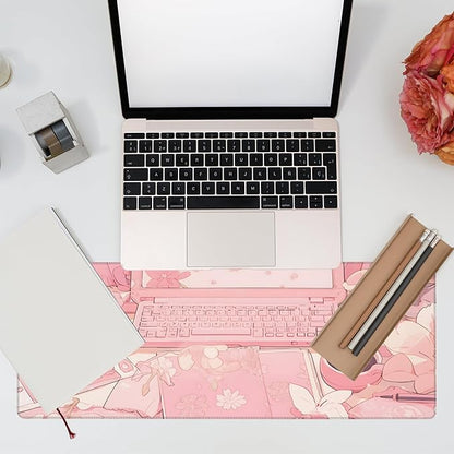 Eflxamz Large Gaming Mouse Pad for Desk,Pink Kawaii Anime Girl Desk Desk Mat,Kawaii Anime Desktop Desk Pad,Extended Big Computer Keyboard Mouse Pad with Non-Slip Base and Stitched Edge,31.5"x11.8"