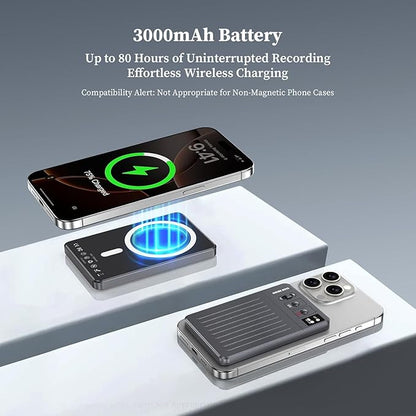 AI Voice Recorder - 64GB Voice Recorder with Free Transcribe & AI Summary by ChatGPT, APP & Web Control, 121 Languages, Wireless Charging, for Meetings/Calls (Grey)