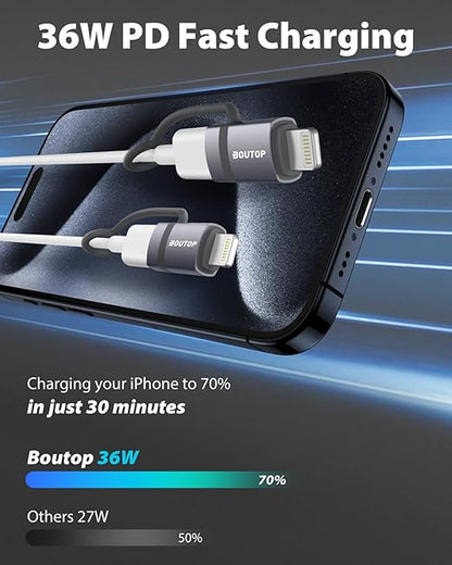 [MFi Certified] USB C to Lightning Adapter Support 36W PD Fast Charging with Anti-Loss Design Compatible with iPhone Gray -2 Pack