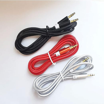 3.5mm Nylon Braided Stereo Audio Cable,(3 Pack) 4.9ft/1.5m Male to Male Aux Cord Audio Cord Compatible iPhones, iPads and Other 3.5mm DC Plug Port Device (Silver)