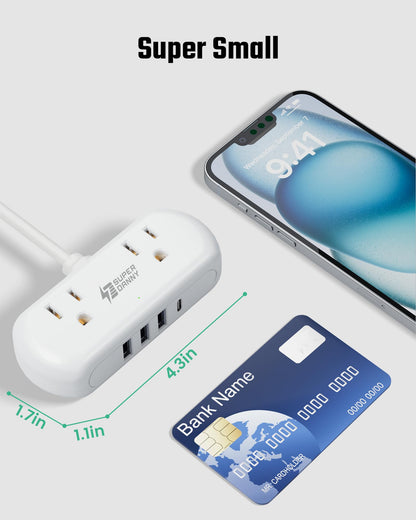 SUPERDANNY Mini Surge Protector, 2 Wide-Spaced Outlets Power Strip with USB