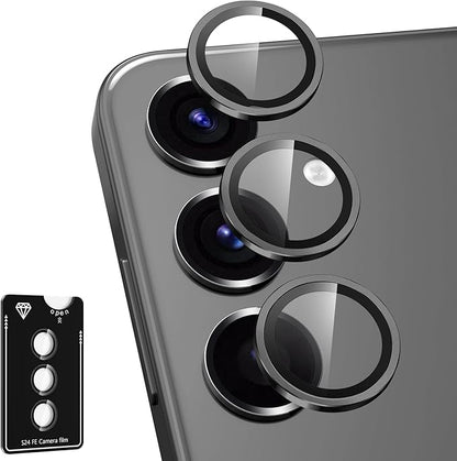 for Samsung Galaxy S24 FE Camera Lens Protector, Individual Metal Ring Tempered Glass Lens Cover, [Strong Adsorption] Scratch Resistant Ultra-Thin HD Clear Lens Cover, 1 Set-Black