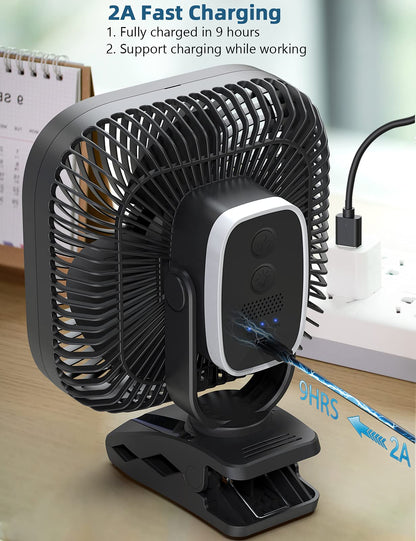 SLENPET 20000mAh Rechargeable Portable Clip-on Fan – Battery Operated, Last 78 Hrs, 4 Speeds with Light & Hook, 8 Inch Personal for Camping, Outdoor, Golf Cart, Stroller & Desk Use
