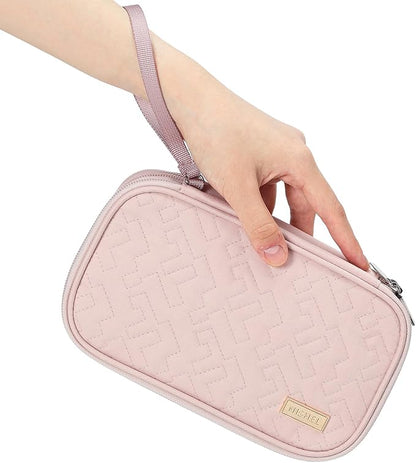NISHEL Travel Cord Organizer Case, Double Layers Tech Electronic Bag, Essentials for Charger, Cable, Phone, Flash drive, Pink