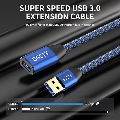 USB 3.0 Extension Cable 10ft,Type A Male to Female Extension Cord Durable Braided Material High Data Transfer Compatible with USB Keyboard,Mouse,Flash Drive, Hard Drive,Printer