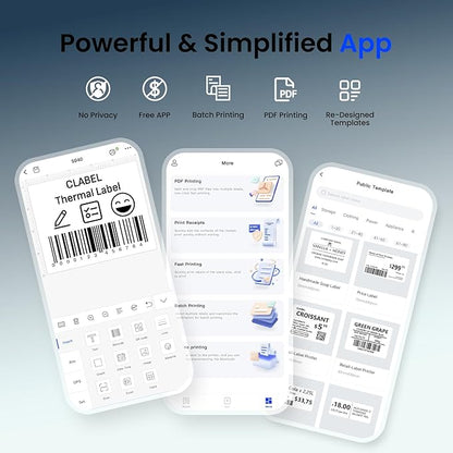 CLABEL Thermal Label Maker Machine: 221B Bluetooth Label Maker Machine with Tape Mini Sticker Printer Barcode Printer Compatible with Smartphone with 1 Roll 40x30mm Label (Blue)