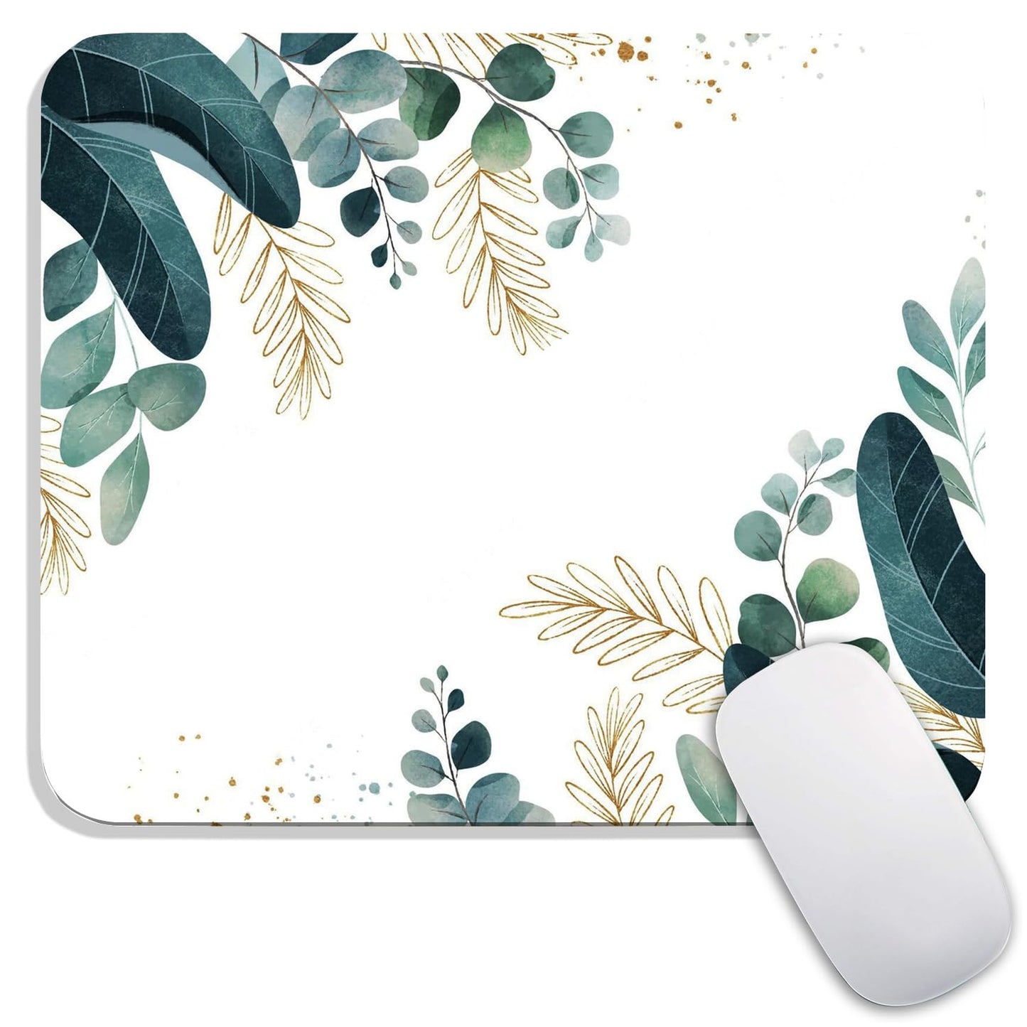 Armanza Square Mouse Pad Green Leaves, Personalized Premium-Textured Custom Mouse Mat Design, Washable Mousepad Cloth, Non-Slip Rubber Base Computer Mouse Pads for Wireless Mouse