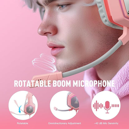 EKSA E1000 V2 Gaming Headset, PC Headset with USB C Plug, Wired Headphones with Noise Canceling Microphone, 7.1 Surround Sound, RGB Light, include USB Adapter for Computer,Mac, PS4/PS5 Console, Laptop